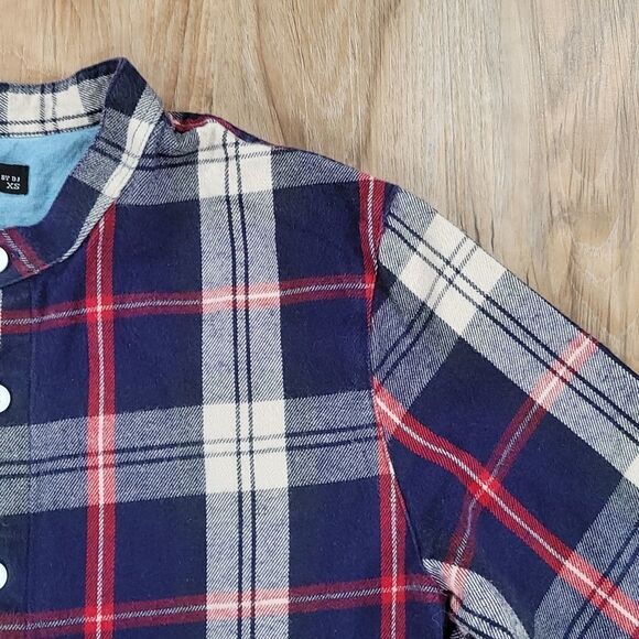 🔺️Just Junkies Navy & Red Plaid Flannel Long Sleeve Buttoned Shirt XSmall - Picture 5 of 11